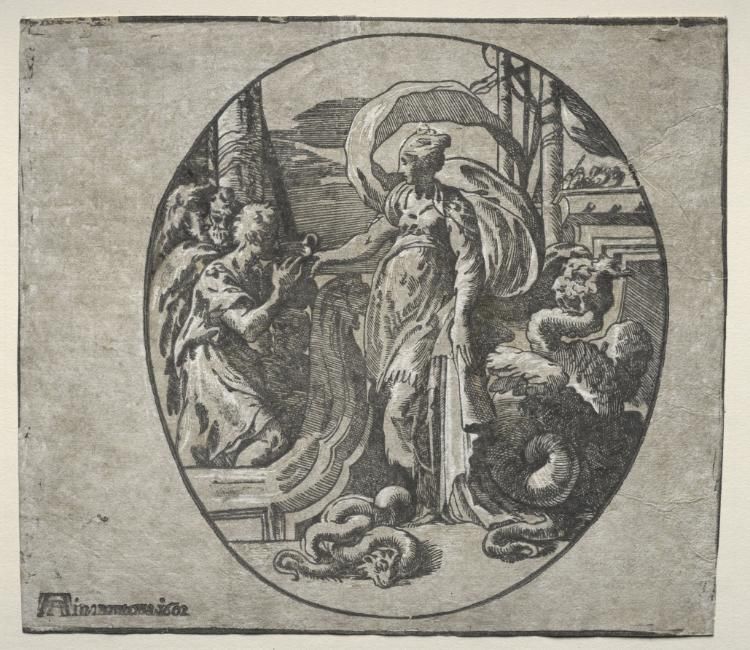 Circe Giving Drink to the Companions of Ulysses. Italy, 1540s, chiaroscuro woodcut