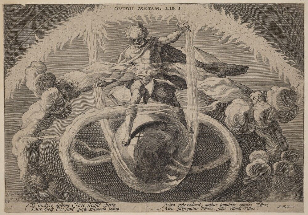 Chaos: The Untangling of Chaos, or the Creation of the Elements. Workshop of Hendrick Goltzius, after Hendrick Goltzius, 1589, engraving on laid paper