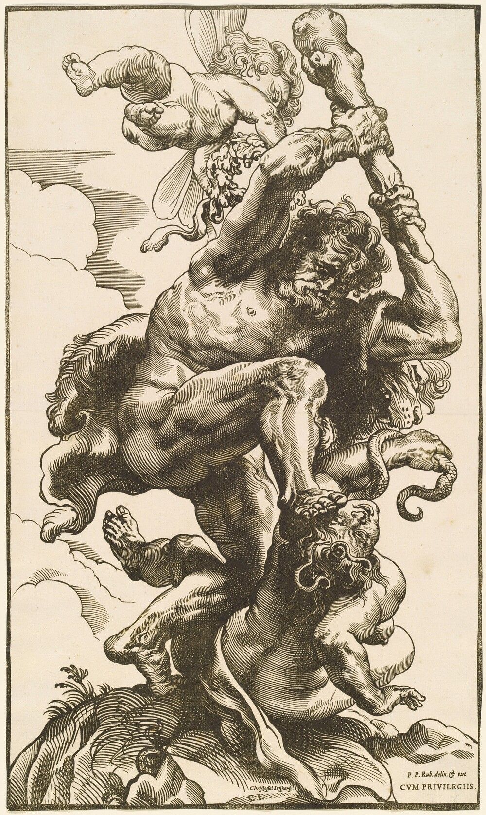 Hercules Fighting the Fury and the Discord. Christoffel Jegher after Sir Peter Paul Rubens, 1630, woodcut on laid paper