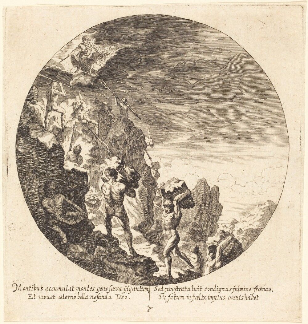Giants Repelled by Jove. Georg Andreas Wolfgang the Elder, 1665, etching on laid paper