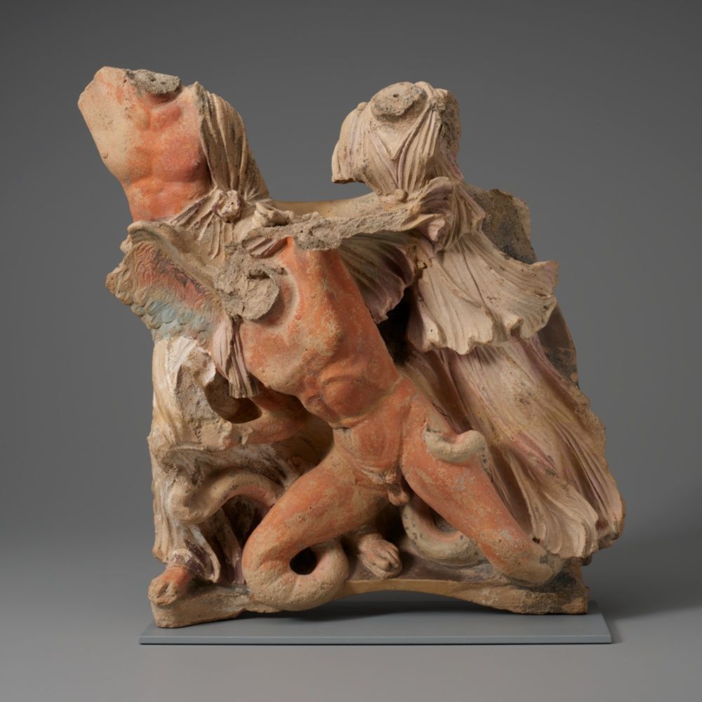 Architectural Relief Depicting the Gigantomachy (Battle Between Gods and Giants). Etruria, 3rd-2nd century BCE, Terracotta and pigment