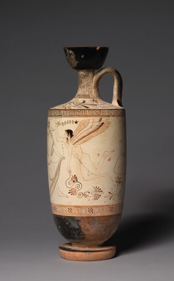 White-Ground Lekythos (Oil Vessel): Atalanta and Erotes. Greek, Attic, c. 500–490 BCE, ceramic