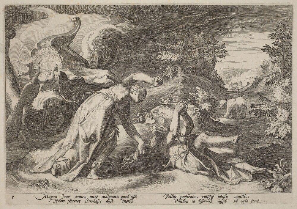 Juno Turning Callisto into a Bear. Workshop of Hendrick Goltzius, after Hendrick Goltzius, c. 1589, engraving on laid paper