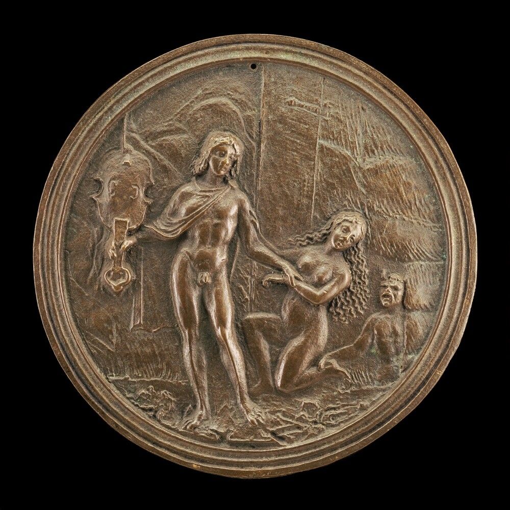 Orpheus Losing Eurydice. Attributed to Moderno, late 15th - early 16th century, bronze//Black patina
