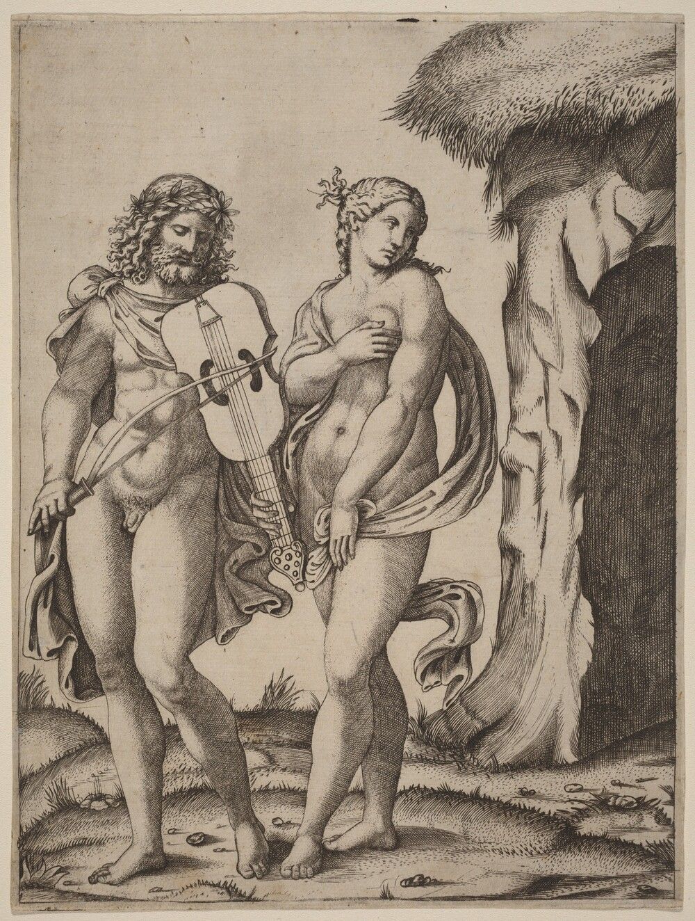 Orpheus and Eurydice. Marcantonio Raimondi, c. 1509, engraving on laid paper