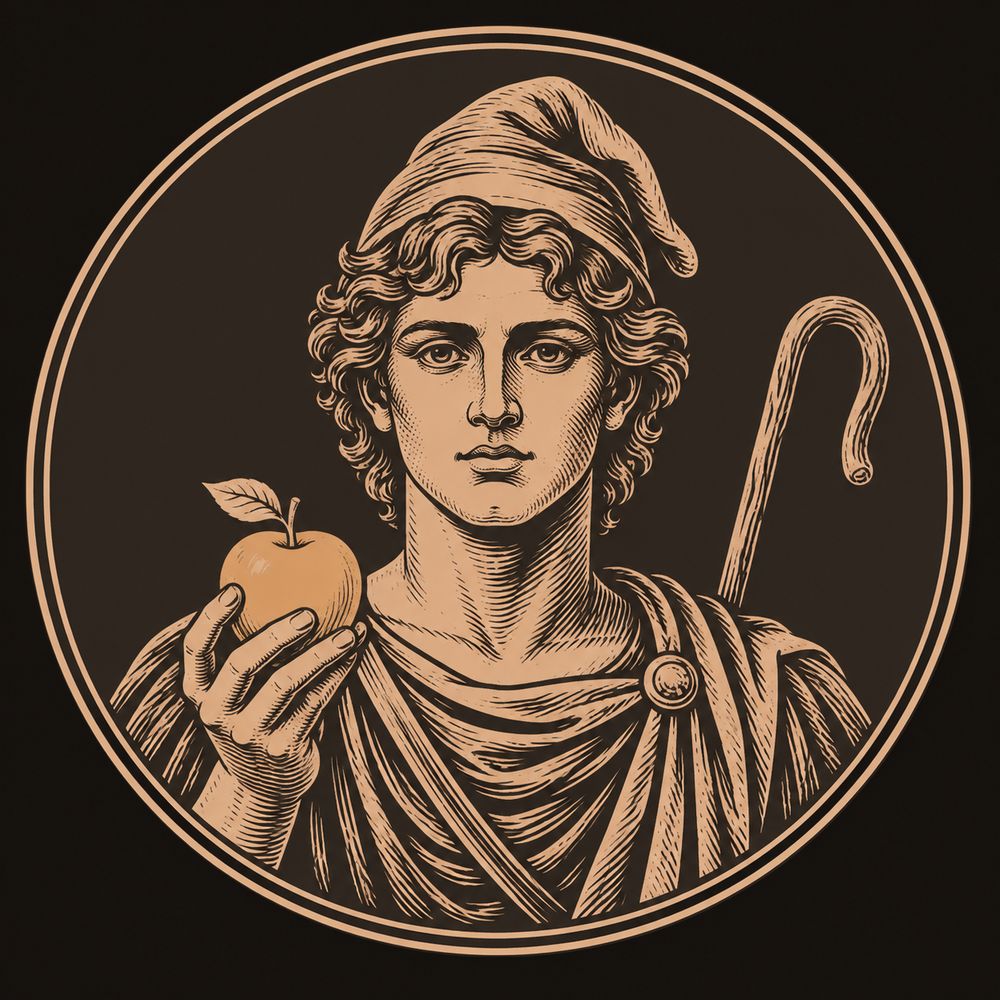 Bronze medallion portrait of the young Trojan prince Paris in a Phrygian cap, holding the golden apple he awarded to Aphrodite