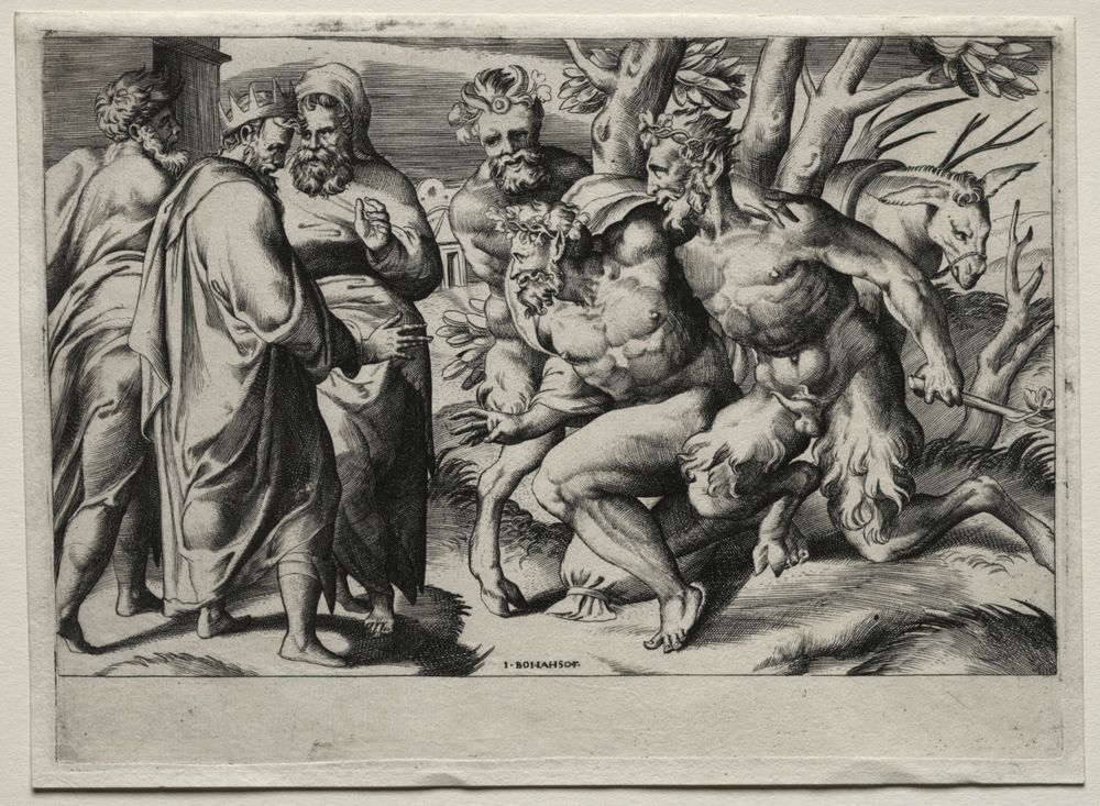 Silenus and King Midas. Italy, mid 16th century, engraving