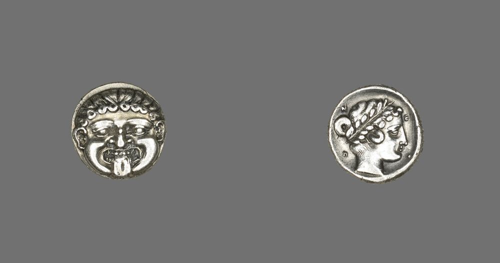 Drachm (Coin) Depicting the Gorgon Medusa. Kavála, 411-356 BCE, Silver