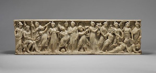 Marble sarcophagus with the contest between the Muses and the Sirens. Roman, 3rd quarter of 3rd century CE, Marble, Pentelic