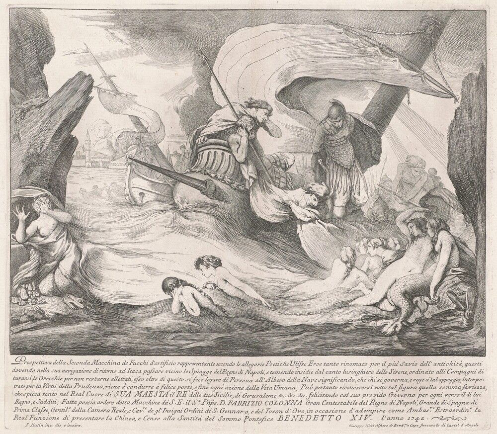 The Seconda Macchina for the Chinea of 1742: Ulysses and the Sirens. François Hutin, 1742, etching