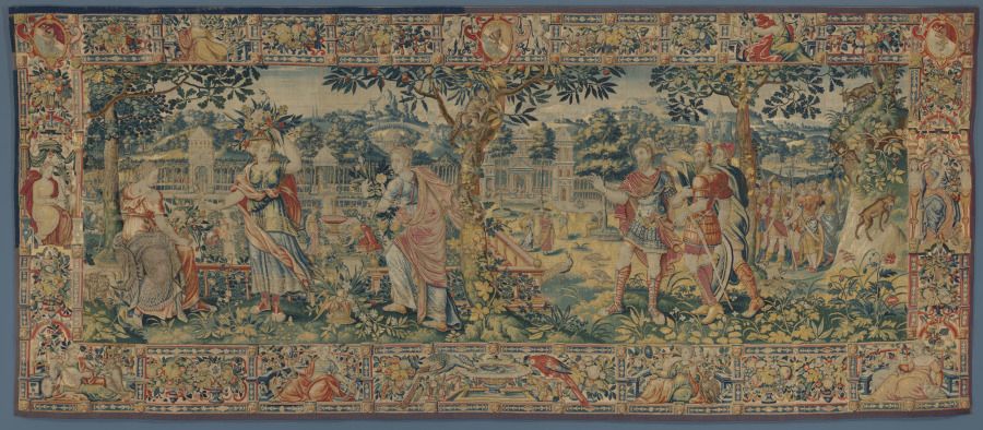 Romans Admiring the Sabine Women. Belgium, Brussels, 1570–90, silk and wool: tapestry weave