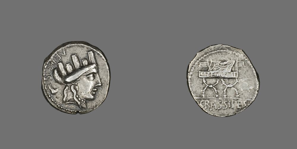 Denarius (Coin) Depicting the Goddess Cybele. Italy, 84 BCE, Silver
