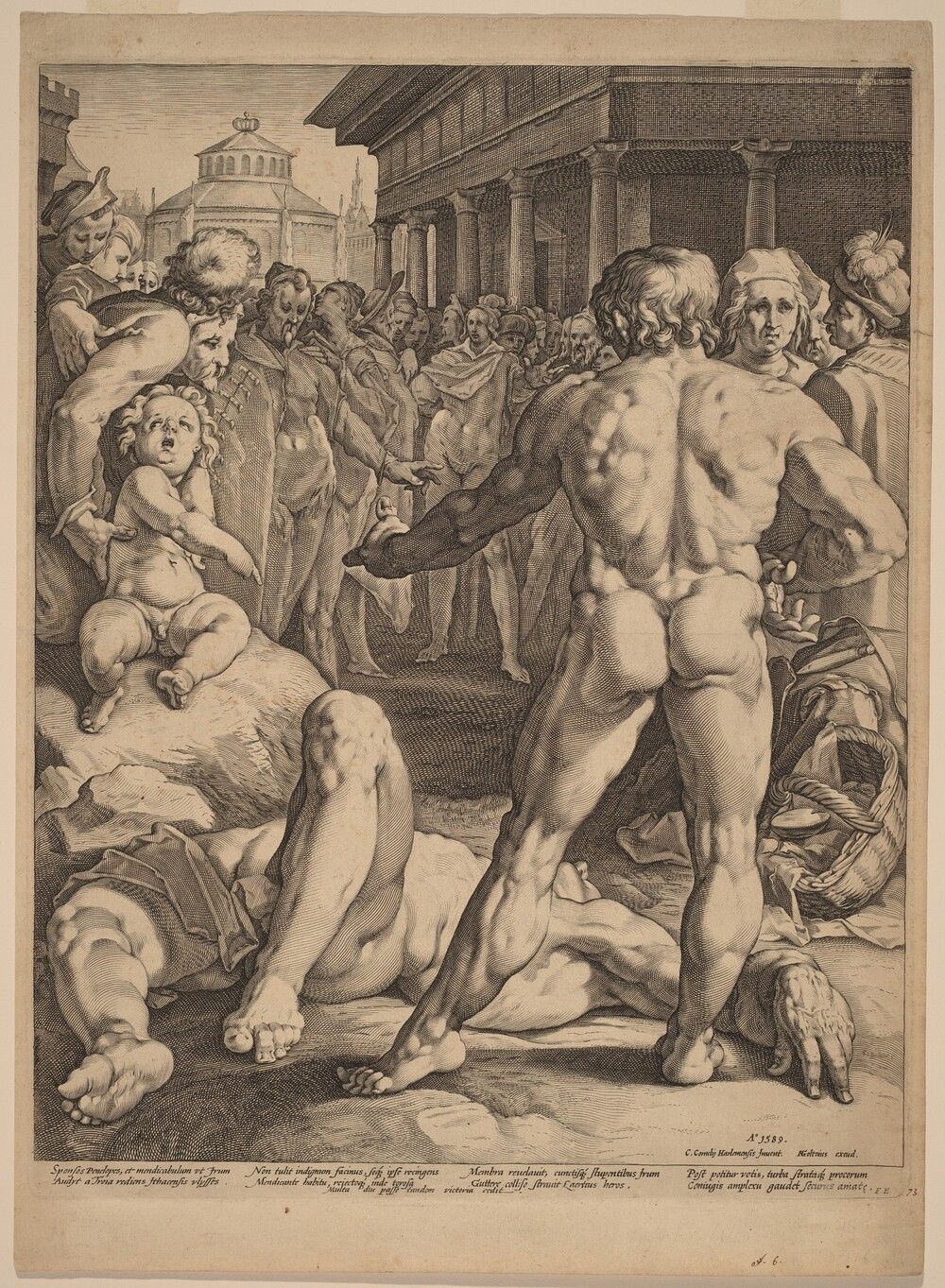 The Fight between Ulysses and Irus. Jan Muller, after Cornelis Cornelisz van Haarlem, 1589, engraving on laid paper
