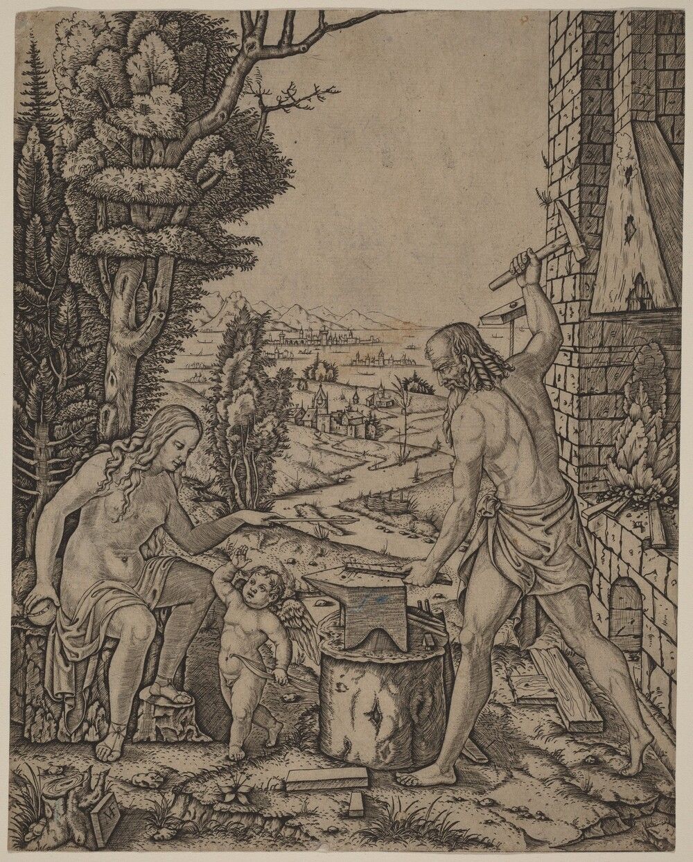 Vulcan, Venus, and Eros. Marcantonio Raimondi, 1508, engraving